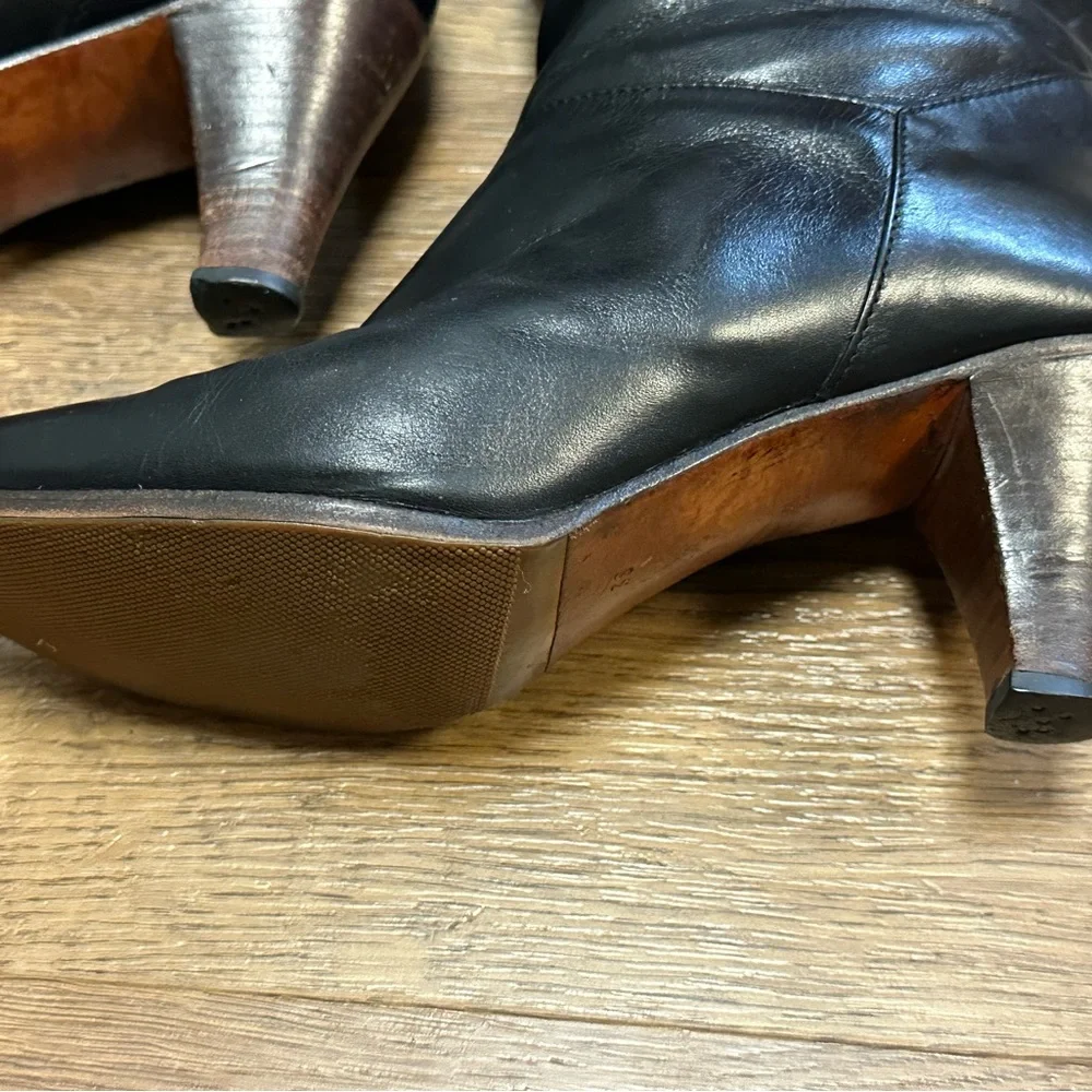 Vintage GUCCI Black Leather Wood Heel Knee Boots 29946 6035 Sz 38 Made in Chile - Picture 4 of 11